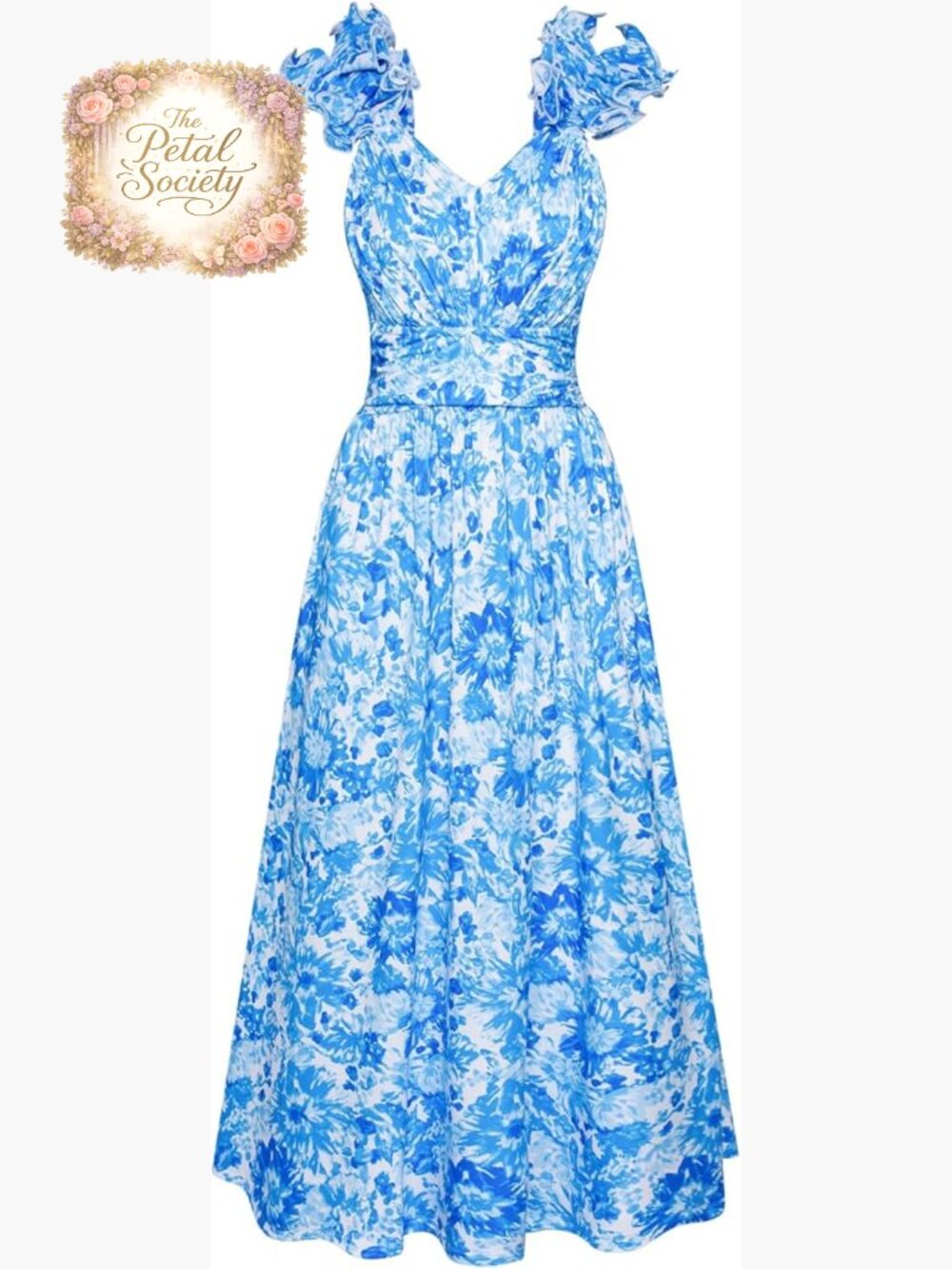 Sleeveless Floral Sundress with Ruffles, Pockets, Ankle Length